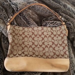 Coach Tan Brown Leather Monogram Tote Bag